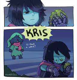 ambiguous_gender ambiguous_human anthro clothing dialogue duo eyewear fur glasses hat headgear headwear heart_symbol male moss plant scarf text vines mootecky deltarune undertale_(series) kris_dreemurr ralsei bovid caprine darkner goat human mammal 2018 comic digital_media_(artwork) english_text meme