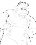 anthro belly big_belly disembodied_hand duo eyewear glasses humanoid_hands kemono male moob_grab overweight overweight_male solo_focus gumpang0 lifewonders live_a_hero viscunam mammal procyonid raccoon 2022 hi_res monochrome