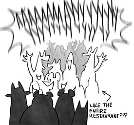 ambiguous_gender anthro crowd crowd_scene crowded gesture group hand_gesture pointing text yelling twistcmyk monochrome