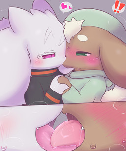 ambiguous_anthro ambiguous_gender anthro assertive biped blush bodily_fluids breath brown_body brown_fur close-up clothed clothed_ambiguous clothed_anthro clothed_male clothing cute_fangs duo eyelashes fangs french_kissing fur fur_tuft green_eyes grey_background half-closed_eyes hand_holding hand_under_chin hat head_tuft headgear headwear heart_reaction hoodie jacket kissing male male_anthro monotone_body monotone_fur narrowed_eyes purple_eyes saliva side_view simple_background sweat sweatdrop teeth topwear tuft white_body white_fur badwingm ajitama canid canine canis domestic_dog lagomorph leporid mammal rabbit 2022 digital_drawing_(artwork) digital_media_(artwork) hi_res shaded soft_shading