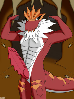 animal_genitalia anthro anthrofied big_penis cave claws erection genital_slit genitals looking_at_viewer male penile penis penis_poking_out simple_background solo dustin_c nintendo pokemon dinosaur fossil_pokemon generation_6_pokemon lizard pokemon_(species) prehistoric_species reptile scalie tyrantrum 3:4 hi_res