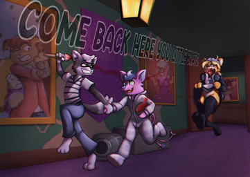 angry anthro biped castle clothing detailed_background dialogue dress female group hand_holding inside male nipple_outline running text trio yelling sqwek bat felid feline mammal digital_drawing_(artwork) digital_media_(artwork) english_text hi_res shaded soft_shading