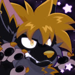 bared_fangs black_body black_fur claws ear_piercing ear_ring fire_background fur grey_body grey_fur intimidation piercing ring_piercing star yellow_body yellow_claws yellow_eyes yellow_fur senswii canid canine fox mammal 2024 animated icon webm