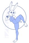 anthro bracelet breasts clothed clothing cosplay crossover_cosplay ears_up female genitals jewelry navel nipples nude off/on on_one_leg one_leg_up pose pussy raised_leg small_breasts solo spiked_bracelet spikes standing toeless_legwear izra capcom disney street_fighter zootopia chun-li judy_hopps lagomorph leporid mammal rabbit 2021 animated crossover full-length_portrait monochrome portrait short_playtime