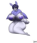 anthro big_breasts black_sclera breasts crossgender curvy_figure eyewear female fur glasses hair huge_breasts purple_body purple_fur purple_hair simple_background solo thick_thighs voluptuous white_background white_body wings yellow_eyes jiqqy arthropod insect lepidopteran moth hi_res