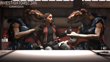 anthro arm_quills armor beverage clothed clothing female female_human female_on_anthro group hand_on_leg hand_on_shoulder hand_on_thigh holding_beverage holding_object human_on_anthro interspecies light_body light_skin male male/female male_anthro male_on_human pupils quill_hair sitting slit_pupils tan_body text trio xenophilia yellow_eyes investigatorsedra halo_(series) microsoft xbox_game_studios alien human ibie'shan kig-yar mammal scalie 16:9 3d_(artwork) 4k absurd_res digital_media_(artwork) english_text hi_res source_filmmaker_(artwork) widescreen