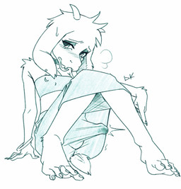 2_horns 5_toes anthro balls blush choker clothing ear_piercing erection erection_under_clothing feet fingers floppy_ears genitals horn jewelry male male_anthro necklace open_mouth piercing solo tail toes young young_anthro desertkaiju undertale undertale_(series) asriel_dreemurr bovid caprine goat mammal 2026 hi_res