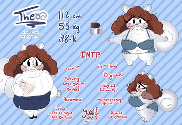 anthro autism belly big_breasts big_butt blue_background blush bottomwear bra breasts brown_hair butt clothing eyelashes eyewear female fluffy fluffy_hair fluffy_tail freckled_arms freckled_belly freckled_breasts freckled_butt freckled_face freckled_legs freckled_shoulders freckled_thighs freckles fur glasses grey_body grey_fur hair huge_breasts long_eyelashes miniskirt nerd office_clothing overweight overweight_female pawpads pink_nose pink_pawpads red_eyewear red_glasses round_glasses shortstack shortstack_female shy simple_background skirt solo sweater tail text topwear underwear white_body white_fur yuka_tanga theo_(yuka_tanga) flying_squirrel japanese_dwarf_flying_squirrel mammal rodent sciurid english_text model_sheet