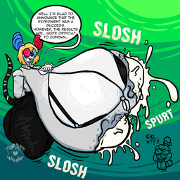 anthro big_breasts bodily_fluids breastmilk breasts clothed clothing duo female female/female huge_breasts hyper hyper_breasts lactating skimpy sloshing_breasts text cantonmesh animal_crossing nintendo isabelle_(animal_crossing) petri_(animal_crossing) 1:1 english_text hi_res
