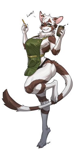 4_toes 5_fingers anthro apron apron_only biped breasts claws clothed clothed_anthro clothed_female clothing feet female fingers front_view green_apron green_clothing hair looking_at_viewer mamma medium_breasts panties simple_background smile solo standing teeth thick_thighs toes underwear pgm300 mammal 2026 absurd_res digital_drawing_(artwork) digital_media_(artwork) hi_res