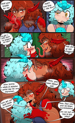 apode beach blue_clothing blue_overalls blue_suspenders blush clothing dialogue duo extreme_french_kiss eyelashes eyewear female female/female freckled_face freckles french_kissing glasses kissing legless long_eyelashes motion_lines overalls scales serpentine split_form suspenders text wearing_glasses yellow_eyes thesnickity european_mythology greek_mythology mythology eppie_(thesnickity) talia_(thesnickity) animal_humanoid avian avian_humanoid draconcopode harpy harpy_humanoid humanoid lamia mythological_avian mythological_creature reptile scalie snake 2025 comic english_text hi_res