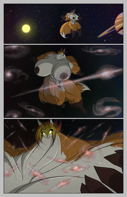abs anthro big_breasts big_muscles biped body_size_growth border breasts brown_nipples dipstick_tail female female_anthro floating galaxy gloves_(marking) glowing glowing_eyes grey_border growth hair huge_breasts huge_muscles intergalactic_macro macro macro_anthro macro_female markings muscle_growth muscular muscular_anthro muscular_female nipples nude planet red_hair size_transformation solo space star sun tail tail_markings terra_macro transformation conditional_dnp jollyjack stargate525 sarah_(dog_fox) canid canine fox mammal colored comic hi_res