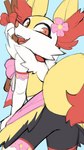 anthro butt clothed clothing female flower plant rear_view smile solo xoziel nintendo pokemon braixen generation_6_pokemon pokemon_(species) 9:16 hi_res