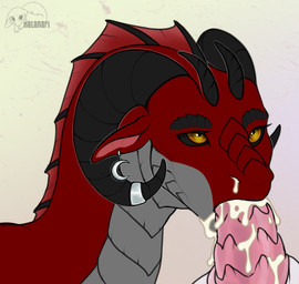 bodily_fluids cum cum_from_nose cum_in_mouth cum_in_nose cum_inside cum_on_face cum_on_penis drinking drinking_cum duo fellatio female feral genital_fluids genitals jewelry male male/female oral penile penis sex solo halanari mythology iristhereddragon_(irisiriska) dragon mythological_creature mythological_scalie scalie hi_res