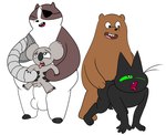 anal anthro balls black_body black_nose brown_body erection eye_patch eyes_closed eyewear genitals grey_body group male male/male overweight overweight_male partner_swap penis sex tongue tongue_out white_body commander_star cartoon_network mao_mao:_heroes_of_pure_heart we_bare_bears badgerclops grizzly_(we_bare_bears) nom_nom_(we_bare_bears) sheriff_mao_mao_mao badger bear brown_bear domestic_cat felid feline felis grizzly_bear koala mammal marsupial mustelid musteline ursine vombatiform 2021 hi_res