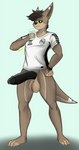 anthro athletic athletic_anthro athletic_male balls big_balls big_ears big_penis black_penis black_sclera bodily_fluids bottomless brown_hair clothed clothing dripping erection fangs fur genital_fluids genitals glowing glowing_eyes hair huge_penis humanoid_genitalia humanoid_penis long_penis looking_at_viewer male multicolored_body penis precum precum_drip precum_string simple_background solo teeth thick_penis topwear botter_dork rio_(botter_dork) bat hybrid mammal mustelid otter absurd_res digital_media_(artwork) hi_res