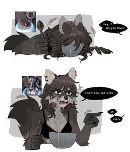 5_fingers anthro biped bra breasts brown_hair cereal claws clothed clothed_anthro clothed_female clothing countershade_fur countershade_torso countershading cutlery dialogue female female_anthro finger_claws fingers food front_view fur grey_body grey_eyes grey_fur grey_tail hair holding_spoon kitchen_utensils looking_at_viewer milk open_mouth simple_background solo speech_bubble spoon tail teeth text tongue tools underwear raccoattack racc_(raccoattack) mammal procyonid raccoon 2025 digital_drawing_(artwork) digital_media_(artwork) english_text hi_res reference_image
