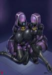 3_fingers big_breasts breast_squish breasts clothing curvy_figure duo erect_nipples female fingers mask nipples not_furry squish tight_clothing voluptuous hijabolic bioware electronic_arts mass_effect alien alien_humanoid humanoid quarian hi_res