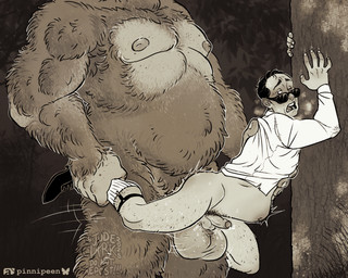 abdominal_bulge accessory against_natural_surface against_surface against_tree anal anal_penetration balls balls_touching big_balls bodily_fluids breath clothed clothing duo erection foreskin garter genital_fluids genitals hairy_legs human_penetrated male male/male monster_penetrating outside_sex partially_clothed penetration penile penile_penetration penis penis_in_ass plant precum pubes sex size_difference tree pinipeen d._b._cooper cryptid human humanoid mammal monster sasquatch 2025 greyscale hi_res monochrome