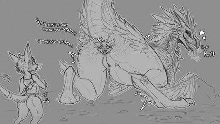 ambiguous_gender anal anal_head_gulp anal_penetration anal_vore anthro anus beak big_butt bodily_fluids butt claws clothing dialogue digitigrade erection erection_under_clothing feathered_wings feathers feet_first female female_penetrated feral fur genital_fluids genitals group heart_symbol larger_female larger_feral looking_back male open_mouth partially_inside penetration rear_view scales size_difference smaller_ambiguous smaller_anthro smaller_male tail text thick_thighs toe_claws tongue tongue_out trio vore vulva whiskers wide_hips wings viciousfeathers capcom monster_hunter bird_wyvern felid feline felyne lynian mammal palico prehistoric_species reptile scalie seikret 16:9 digital_media_(artwork) english_text hi_res monochrome widescreen
