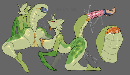 all_fours animal_genitalia anthro anus areola arthropod_abdomen arthropod_abdomen_penetration big_breasts biped blush blush_lines blush_stickers bodily_fluids breasts breathing cloaca cloacal cloacal_penetration close-up dildo dildo_in_cloaca disembodied_hand duo female gaping gaping_cloaca genital_fluids genitals green_body green_skin grey_background looking_pleasured nipples orange_anus orange_areola orange_insides orange_nipples orange_tongue penetration pink_dildo raptorial_(anatomy) red_eyes sex_toy sex_toy_in_cloaca sex_toy_insertion simple_background solo_focus tail tail_genitals tail_vulva tongue tongue_out unusual_anatomy unusual_genitalia_placement unusual_insides unusual_tail unusual_vulva_placement vaginal_fluids vulva cyber_d1e pamela_(cyber_d1e) arthropod human insect mammal mantis absurd_res hi_res signature