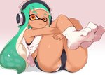 bodily_fluids butt camel_toe cephalopod clothed clothing electronics female footwear green_hair hair headphones hi_res humanoid inkling marine mollusk nintendo presenting presenting_hindquarters shirt socks splatoon sweat topwear visark