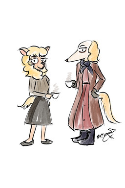 anthro clothing coffee_mug duo eye_bags female looking_at_viewer office_clothing office_lady scarf uniform mr.foxman aggretsuko beastars sanrio inui_(aggretsuko) sebun_(beastars) borzoi bovid canid canine canis caprine domestic_dog domestic_sheep hunting_dog mammal merino_sheep sheep sighthound 2:3 hi_res sketch