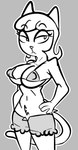 4_fingers alternate_costume anthro bent_arm big_breasts big_eyes bikini bikini_bottom biped bottomwear breasts clothed clothed_anthro clothed_female clothing crotch_tuft curved_eyebrows eyebrow_through_hair eyebrows eyelashes female female_anthro fingers fur fur_tuft hair hand_on_hip hand_on_own_hip lidded_eyes looking_aside mouth_closed nipple_outline outline pointy_ears prick_ears resting_bitch_face short_hair skimpy skimpy_bikini skimpy_swimwear solo standing straight_legs swimwear tail translucent translucent_hair tuft two-piece_swimsuit under_boob white_outline gold-white-kott a_kitty_bobo_show maggie_(kitty_bobo) domestic_cat felid feline felis mammal 2023 digital_drawing_(artwork) digital_media_(artwork) greyscale hi_res monochrome portrait three-quarter_portrait