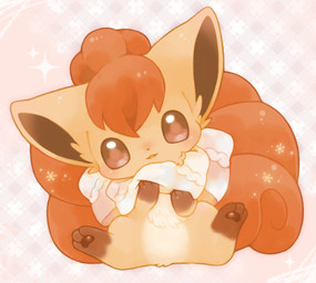 3_toes ambiguous_gender blush brown_body brown_eyes brown_fur brown_inner_ear brown_markings brown_pawpads chibi clothing curled_tail digitigrade feet feral front_view fur gloves_(marking) hair leg_markings looking_at_viewer markings multi_tail neck_bow open_mouth open_smile orange_body orange_fur orange_hair orange_tail pattern_background pawpads paws pink_background scarf simple_background sitting smile snowflake socks_(marking) solo sparkles tail tan_body tan_fur toes white_body white_bow white_clothing white_fur white_markings white_scarf michi_runi nintendo pokemon canid canine generation_1_pokemon mammal pokemon_(species) vulpix digital_media_(artwork) low_res unavailable_at_source