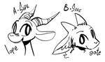 2_horns ambiguous_gender anthro duo facial_markings head_markings horn inner_ear_fluff looking_at_viewer markings notched_ear open_mouth open_smile simple_background smile text tuft white_background fuel_(artist) chico_(fuel) raimi_(fuel) antelope bovid caprine goat mammal 2021 black_and_white english_text headshot_portrait model_sheet monochrome portrait male_(lore)