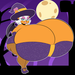 anthro big_breasts blue_eyes breasts clothing eyelashes female fishnet_clothing fishnet_legwear footwear hair hat headgear headwear huge_breasts hyper hyper_breasts legwear looking_at_viewer moon purple_clothing purple_footwear solo white_hair witch_hat mrxrickyx sega sonic_the_hedgehog_(series) rouge_the_bat bat mammal 1:1 2025 absurd_res hi_res