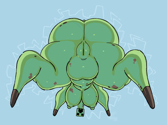 areola big_breasts big_butt big_nipples blue_background breasts butt female genitals green_areola green_body green_nipples green_vulva looking_at_viewer looking_through looking_through_legs looking_through_legs_at_viewer low-angle_view nipples rear_view simple_background solo square_head thick_thighs vulva nsfwoaf microsoft minecraft mojang xbox_game_studios creeper_(minecraft) creeper_taur taur 2026 digital_drawing_(artwork) digital_media_(artwork) english_description hi_res