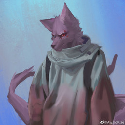 anthro blue_eyes brown_body brown_ears brown_fur clothed clothing front_view fur heterochromia male male_anthro mouth_closed red_eyes simple_background solo text weibo_logo awaldkize weibo canid canine mammal 1:1 artist_name half-length_portrait hi_res portrait