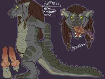 animal_genitalia animal_penis anthro balls canine_genitalia canine_penis dreadlocks ear_piercing erection genitals kaptain knot male nude penis penis_tip piercing sheath side_view solo tentacles text tongue yellow_eyes sinistersnipps alligator alligatorid canid canine canis crocodile crocodilian hybrid mammal reptile scalie wolf 4:3 english_text flat_colors model_sheet