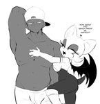 anthro blush breasts dark_body dark_skin duo female interspecies male male/female side_boob wings tenshigarden sega sonic_the_hedgehog_(series) rouge_the_bat bat human mammal 2023 absurd_res hi_res monochrome