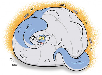 after_vore bloated blue_body blue_scales dialogue fangs feral male oral_vore scales simple_background sloshing_belly solo tail teeth vore white_background yellow_background yellow_eyes vickma disney zootopia gary_de'snake pit_viper reptile scalie snake viper hi_res