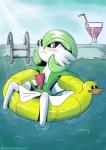 ambiguous_gender animal_pool_toy animal_swim_ring arms_bent arms_over_edge bendy_straw bent_legs beverage blush drinking_straw eyewear foot_in_water green_hair hair inflatable inflatable_ride inflatable_support inner_tube ladder legs_over_edge not_furry on_pool_toy on_swim_ring over_edge partially_submerged pool_toy slim solo sunglasses sunken_seat supported_arms supported_legs swim_ring swimming_pool swimming_pool_ladder thin_calves up_and_over white_body white_skin anzhyra nintendo pokemon gardevoir generation_3_pokemon inanimate_object pokemon_(species) hi_res