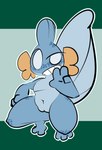 anthro big_tail blue_body feet female flat_chested freckles genitals green_background navel nude pussy simple_background smile solo tail thick_thighs 1upgobbo nintendo pokemon mabel_(1upgobbo) generation_3_pokemon mudkip pokemon_(species) 2024 absurd_res hi_res