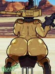 big_breasts big_butt breasts butt butt_focus desert female genitals gun head_cannon huge_butt light_butt long_neck long_tail machine non-mammal_breasts not_furry nude overweight pussy ranged_weapon side_boob solo t-72_(tank) tail tank thick_thighs track vehicle weapon wide_hips mantrinrus humanoid living_machine living_tank living_vehicle 3:4 absurd_res hi_res