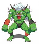 abs fangs green_body green_skin hair male muscular muscular_humanoid muscular_male pecs solo teeth white_hair kuno2848 bandai_namco digimon digimon_(species) humanoid ogremon hi_res