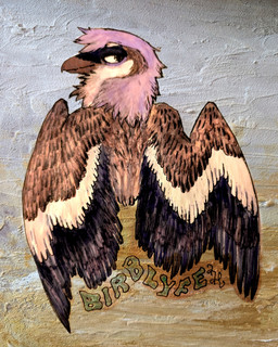 anthro beak black_beak black_wings half-closed_eyes looking_back male narrowed_eyes purple_head solo white_face white_wings wings birblyfe birdpathy great_grey_shrike 4:5 bust_portrait hi_res painting_(artwork) portrait