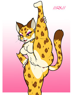 anthro anus big_breasts big_butt breasts butt claws countershading curvy_figure dipstick_tail eyelashes eyeshadow female flexible fur genitals leg_grab makeup markings multicolored_body multicolored_fur one_leg_up pink_anus purple_eyes raised_leg simple_background solo splits spots spotted_body spotted_fur spread_legs spreading standing tail tail_markings tuft vertical_splits vulva white_body white_fur wide_hips yellow_body yellow_sclera akibarx kirby_(series) kirby_and_the_forgotten_land nintendo clawroline felid leopard mammal pantherine absurd_res hi_res