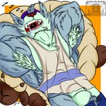 abs armpit_hair biceps bodily_fluids body_hair bottomwear chest_hair clothed clothing drooling duo happy_trail male muscular muscular_male open_bottomwear open_clothing open_pants pants saliva shirt sleeping solo_focus tank_top topwear vektorthedrakat(artist) cartoon_network we_baby_bears we_bare_bears wolf_(we_baby_bears) canid canine canis mammal wolf 1:1 half-length_portrait hi_res portrait