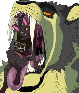 anthro big_fangs bodily_fluids bottomless clothed clothing duo fangs female female_anthro fur glistening glistening_eyes green_body green_fur in_mouth male male_anthro mouth_shot narrowed_eyes on_tongue open_mouth orange_eyes pupils saliva saliva_on_tongue saliva_string simple_background sitting slim_anthro slim_female slit_pupils spade_tail tail teeth tongue uvula white_background swampjaws swamp_jaws_(imperatorcaesar) felid mammal hi_res
