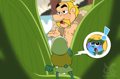 blonde_hair blue_body blue_skin blush clothed clothing duo facial_hair female footwear hair male male/female nipples not_furry nude shocked waterfall toongrowner asterix the_smurfs asterix_(character) smurfette human humanoid mammal crossover