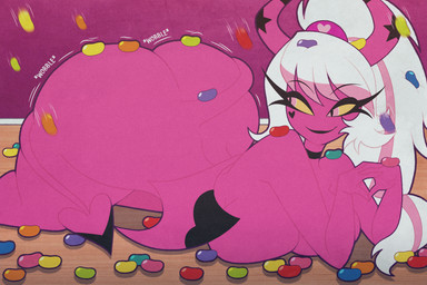 2_horns abstract_background all_fours ass_up bat_wings big_breasts big_butt breasts bubble_butt butt candy choker curvy_figure dessert eyelashes female food hair highlights_(coloring) horn hourglass_figure huge_breasts huge_butt huge_hips huge_thighs jelly_bean jewelry long_hair long_tail looking_back membrane_(anatomy) membranous_wings motion_lines multicolored_hair necklace nude nude_female nude_humanoid pink_body pink_eyes pink_hair pink_highlights pink_skin ponytail smile solo spade_tail tail thick_thighs two_tone_hair voluptuous voluptuous_female voluptuous_humanoid white_hair wide_hipped_female wide_hipped_humanoid wide_hips wings yellow_sclera tonyneely hellaverse helluva_boss verosika_mayday demon demon_humanoid horned_humanoid humanoid succubus tailed_humanoid winged_humanoid 2025 3:2 digital_drawing_(artwork) digital_media_(artwork) hi_res