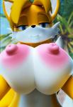 anthro big_breasts blue_eyes breasts crossgender eyelashes female fur hair huge_breasts looking_at_viewer mtf_crossgender multi_tail navel nipples nude smile solo tail white_body white_fur pixel-perry sega sonic_the_hedgehog_(series) miles_prower canid canine fox mammal 2017 3d_(artwork) digital_media_(artwork) hi_res