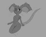 anthro big_breasts big_butt breasts butt ear_piercing ear_ring female hair nude piercing ring_piercing simple_background smile solo white_background archerteamr_artist mammal mouse murid murine rat rodent digital_media_(artwork) monochrome