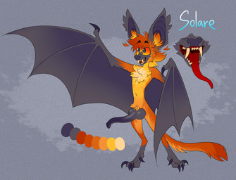anatomically_correct anatomically_correct_genitalia anatomically_correct_penis animal_genitalia animal_penis anthro chiropteran_penis feral genitals happy long_fangs long_tongue male penis solo tongue olive_cow solare_(character) bat mammal megabat absurd_res hi_res model_sheet