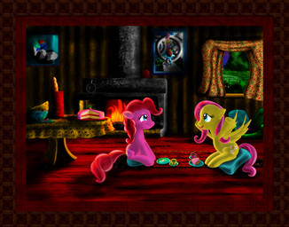baked_goods beverage blue_eyes cake chatting curtains cushion cutie_mark dessert detailed_background duo excited feathered_wings feathers female feral fireplace food fur furniture hair inside night painting_(object) pink_body pink_fur pink_hair plate quadruped table tablecloth tail tea toony window wings yellow_body yellow_feathers chaosdrop friendship_is_magic hasbro my_little_pony mythology fluttershy_(mlp) pinkie_pie_(mlp) earth_pony equid equine horse mammal mythological_creature mythological_equine pegasus pony 2011 absurd_res detailed hi_res